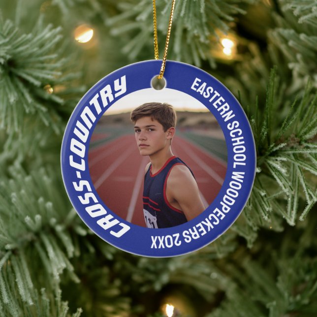 2-Sided Customizable Sports Cross-Country Photo Ceramic Ornament (Tree)