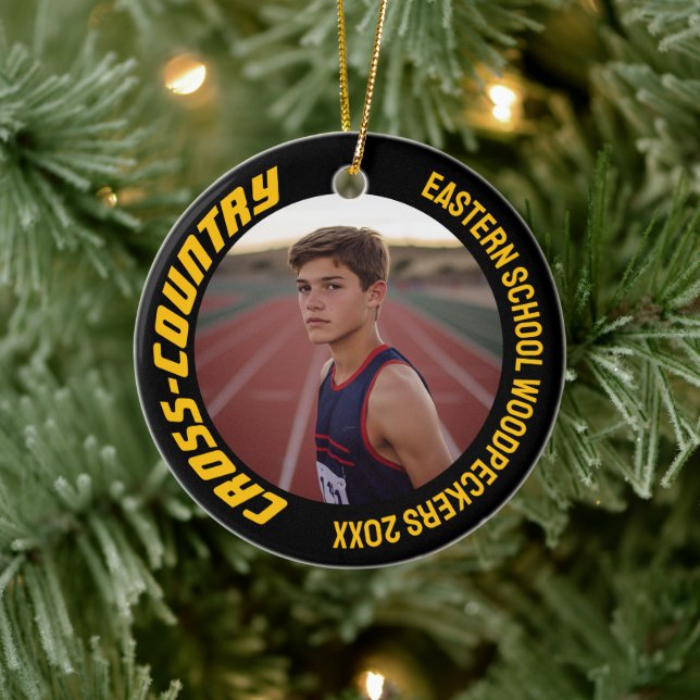2-Sided Customizable Sports Cross-Country Photo Ceramic Ornament (Tree)