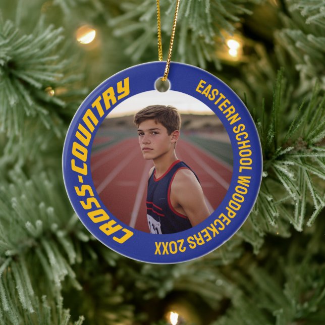 2-Sided Customizable Sports Cross-Country Photo Ceramic Ornament (Tree)