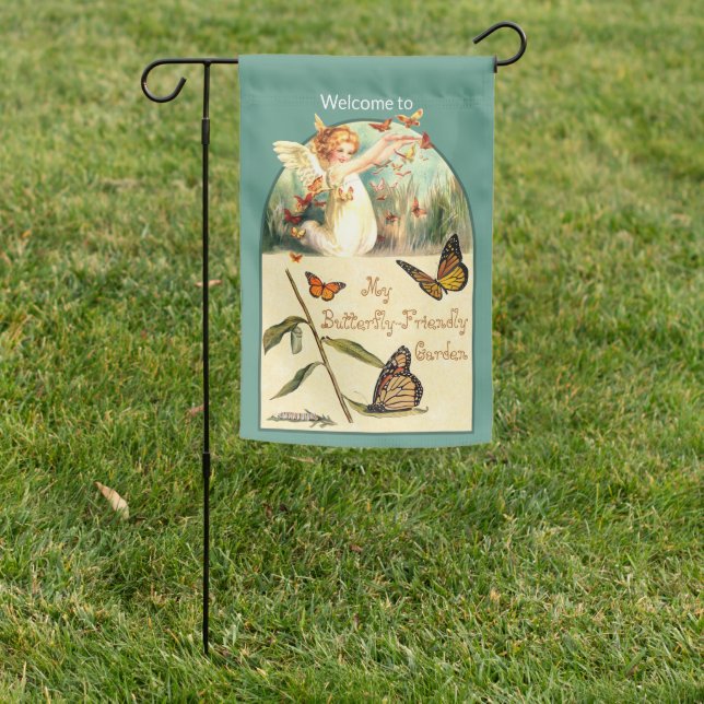 2-sided Cute Angel Freeing Butterflies (M 068) Garden Flag (In SItu)