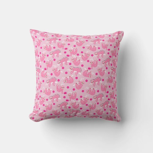2_sided Cute Pink pickleball sloths  Throw Pillow