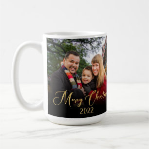 2-Sided Family Photo Gold Script Christmas Custom Coffee Mug