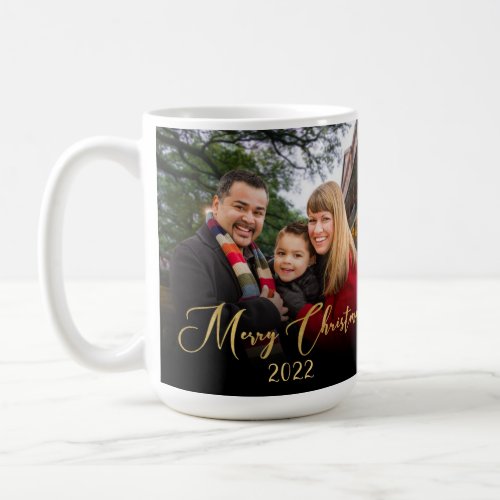 2_Sided Family Photo Gold Script Christmas Custom  Coffee Mug