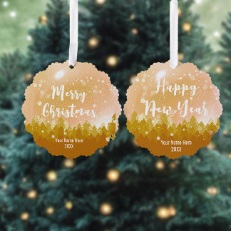 2-sided Fancy Gold Peaceful Snow Forest Christmas Ornament Card