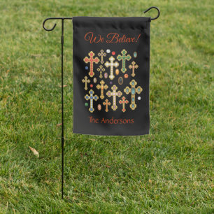 2-sided Faux Birthstone Crosses and Loose Gems Garden Flag