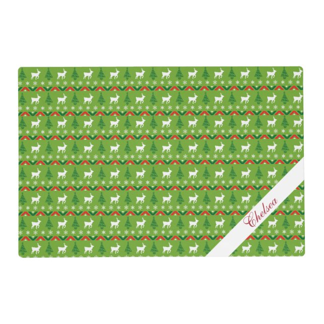 2 Sided - Festive Reindeer - Vintage Ornaments   Placemat (Back)