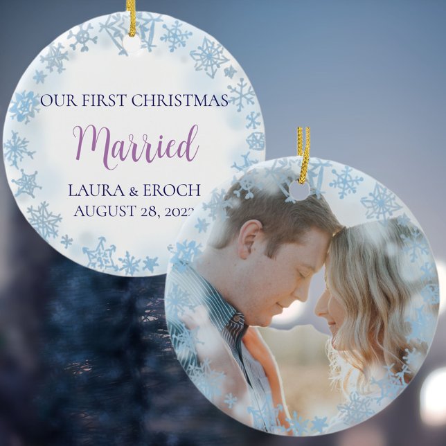 2-sided First Christmas Married Photo  Ceramic Ornament (Creator Uploaded)