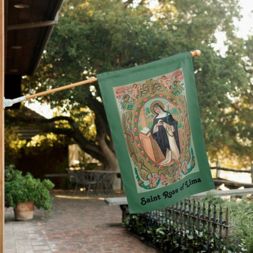 2_sided Framed Portrait of St Rose of Lima K 48 House Flag