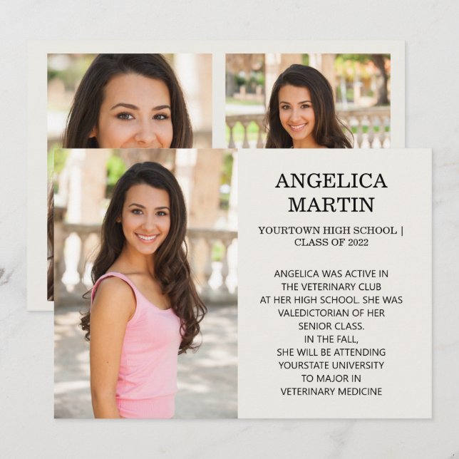 2-Sided Graduation 3 Photo Details Announcement  (Front/Back)