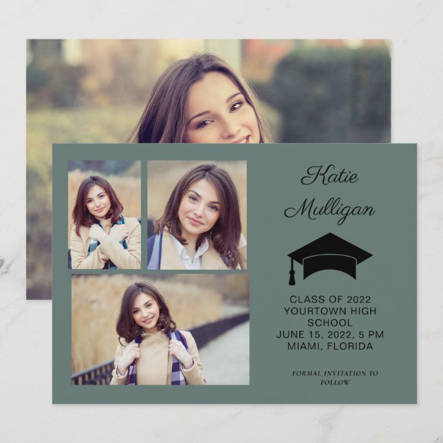 2 Sided Green 4 Photo Graduation Save Date 2022 (Front/Back)