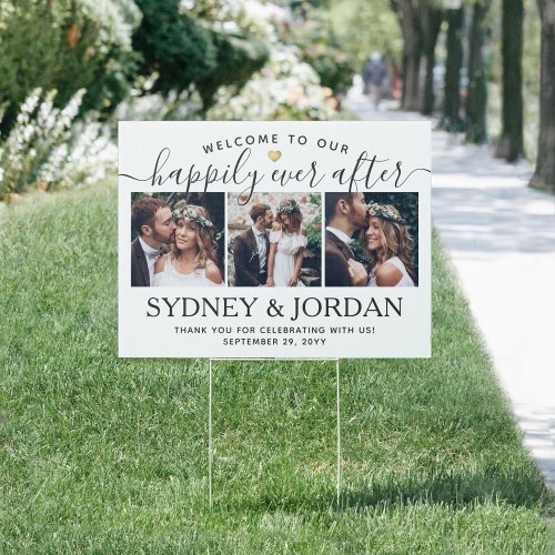 2 Sided Happily Ever After 6 Photo Wedding Yard Sign
