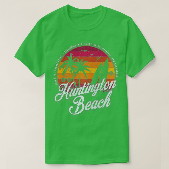 2 Sided Huntington Beach Surf City California Vint T-Shirt (Design Front)