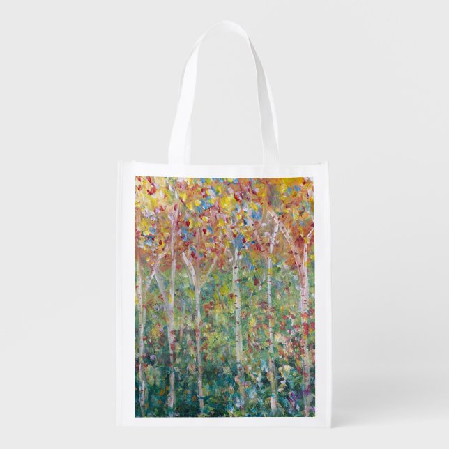 2 sided Impressionist Birch Trees Grocery Bag (Front)