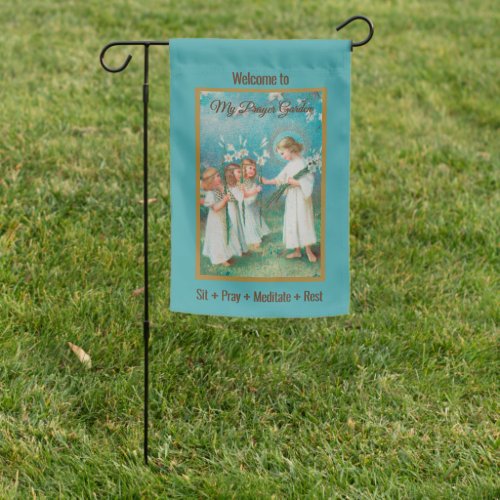 2_sided Jesus Greets Little Angels with Lilies Garden Flag