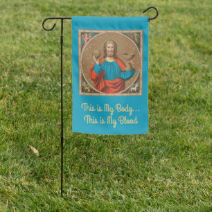 2-sided Jesus Holding Up the Eucharist (SNV 050) Garden Flag