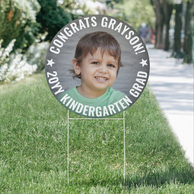 2 Sided Kindergarten Graduation Round Photo Yard Sign