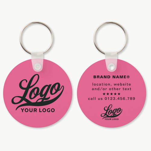 2 sided Logo  Name on Hot Pink Company Business Keychain