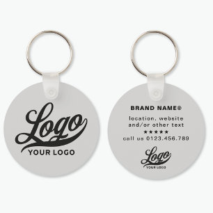2 sided Logo & Name on Light gray Company Business Keychain