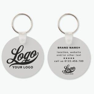 2 sided Logo & Name on Light gray Company Business Keychain
