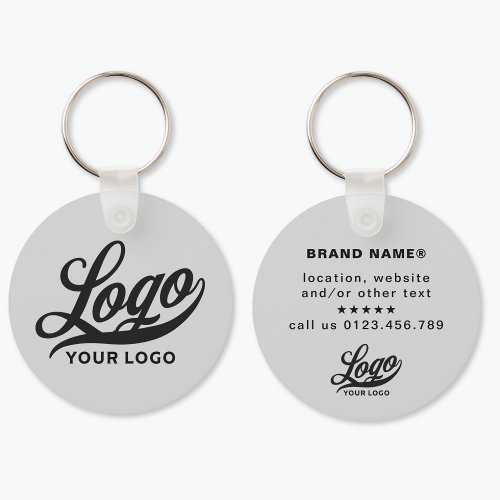 2 sided Logo  Name on Light gray Company Business Keychain