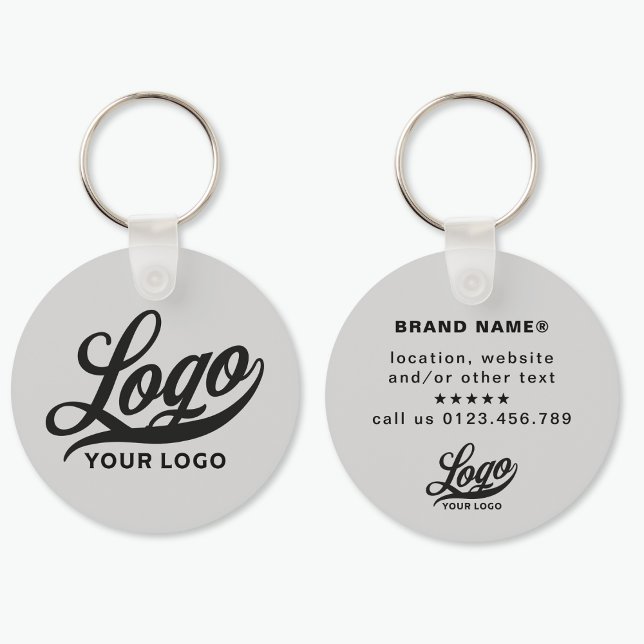 2 sided Logo & Name on Light gray Company Business Keychain (Creator Uploaded)
