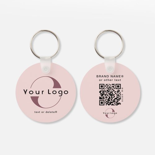 2 sided Logo  QR Code Blush Pink Company Business Keychain