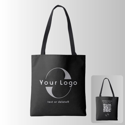 2 sided Logo  QR Code on Black Company Business Tote Bag