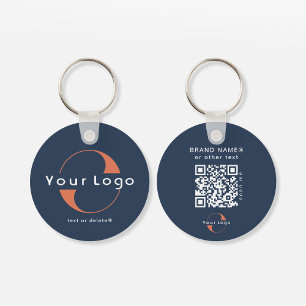2 sided Logo & QR Code on Blue Company Business Keychain