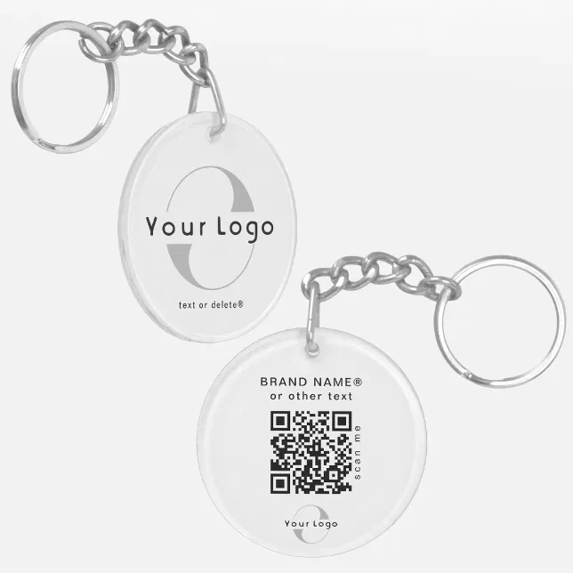 Multi Code 2 Button Keychain 2 sided Logo & QR Code on Clean Company Business K Keychain | Zazzle