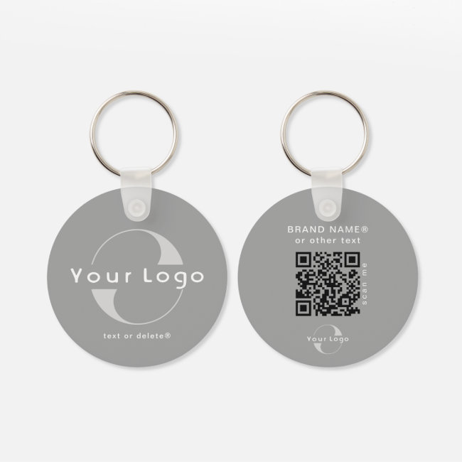 2 sided Logo & QR Code on Gray Company Business Ke Keychain