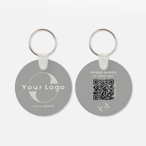 2 sided Logo  QR Code on Gray Company Business Ke Keychain