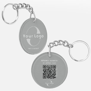 2 sided Logo & QR Code on Gray Company Business Keychain