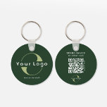 2 sided Logo & QR Code on Green Company Business K Keychain<br><div class="desc">Personalized light and waterproof Logo Keychains with a simple minimal design. Add your URL to create QR Code,  logo and text.</div>