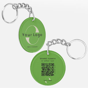 2 sided Logo & QR Code on Green Company Business Keychain