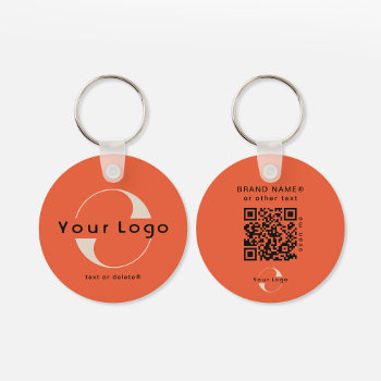 2 Sided Logo & Qr Code On Orange Company Business  Keychain by HappyDots at Zazzle