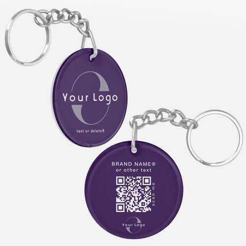 2 sided Logo  QR Code on Purple Company Business Keychain