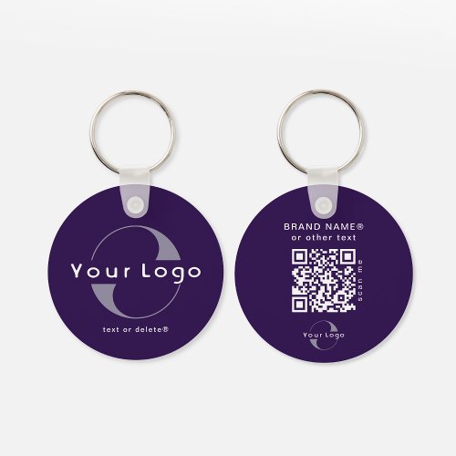 2 sided Logo  QR Code on Purple Company Business  Keychain