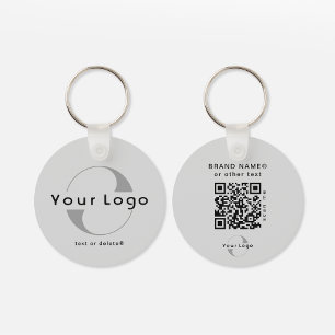2 sided Logo & QR Code on Silver Company Business Keychain