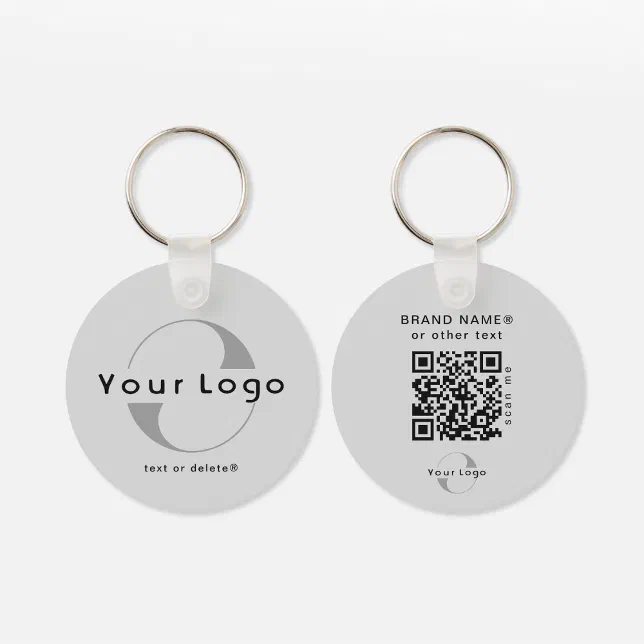 Silver Qr Code Logo 2 sided Logo & QR Code on Silver Company Business Keychain | Zazzle