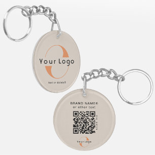 2 sided Logo & QR Code on Tan Company Business Keychain