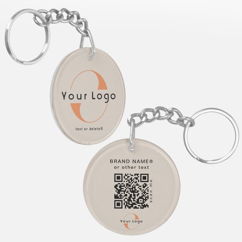 2 sided Logo  QR Code on Tan Company Business Keychain