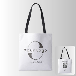 2 sided Logo & QR Code, White Company Business Tote Bag
