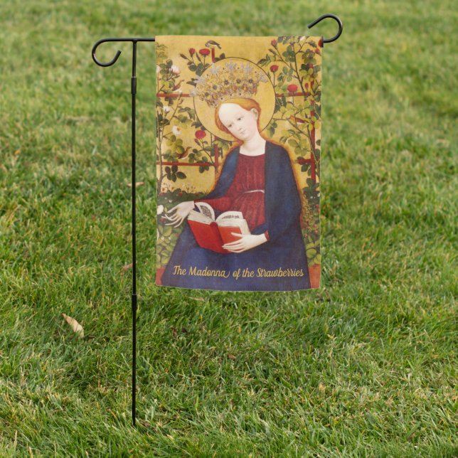 2-sided Madonna of the Strawberries (Detail; M058) Garden Flag (In SItu)