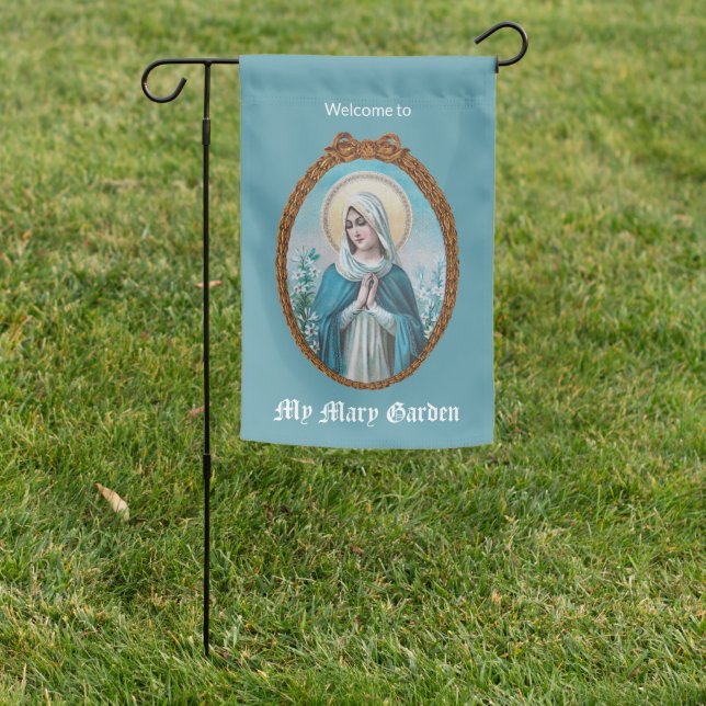 2-sided Mary amid Lilies in an Oval Frame (M 053) Garden Flag (In SItu)
