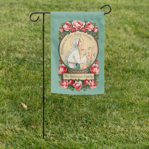 2_sided Mary Mystical Rose in Floral Frame Garden Flag