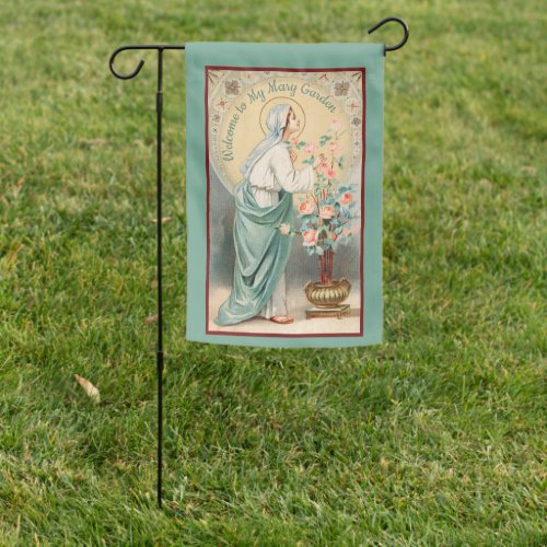 2_sided Mary Mystical Rose Potted Rose Bush Garden Flag