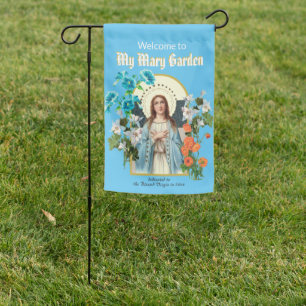 2-sided Mary with Emblematic Flowers Garden Flag