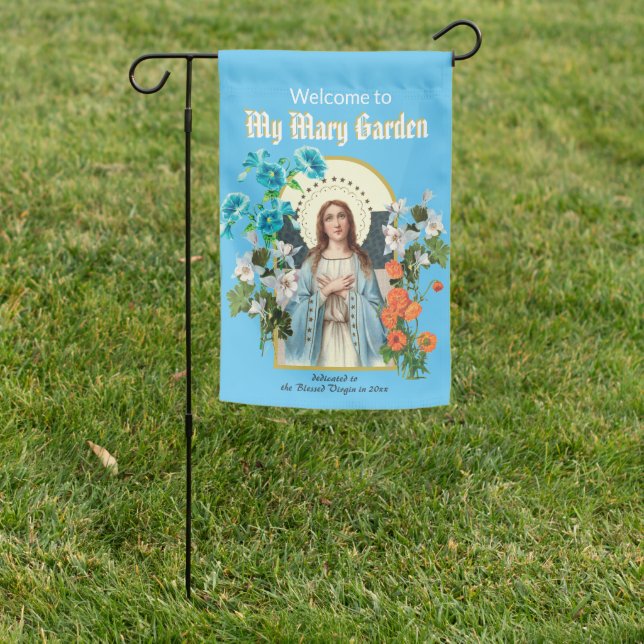2-sided Mary with Emblematic Flowers Garden Flag (In SItu)