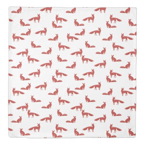 2 Sided Minimalist Red Fox Winter Forest Pattern Duvet Cover