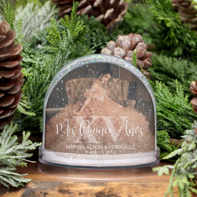 2 Sided Mis XV Años Quinceañera Photo Keepsake Snow Globe (Winter)